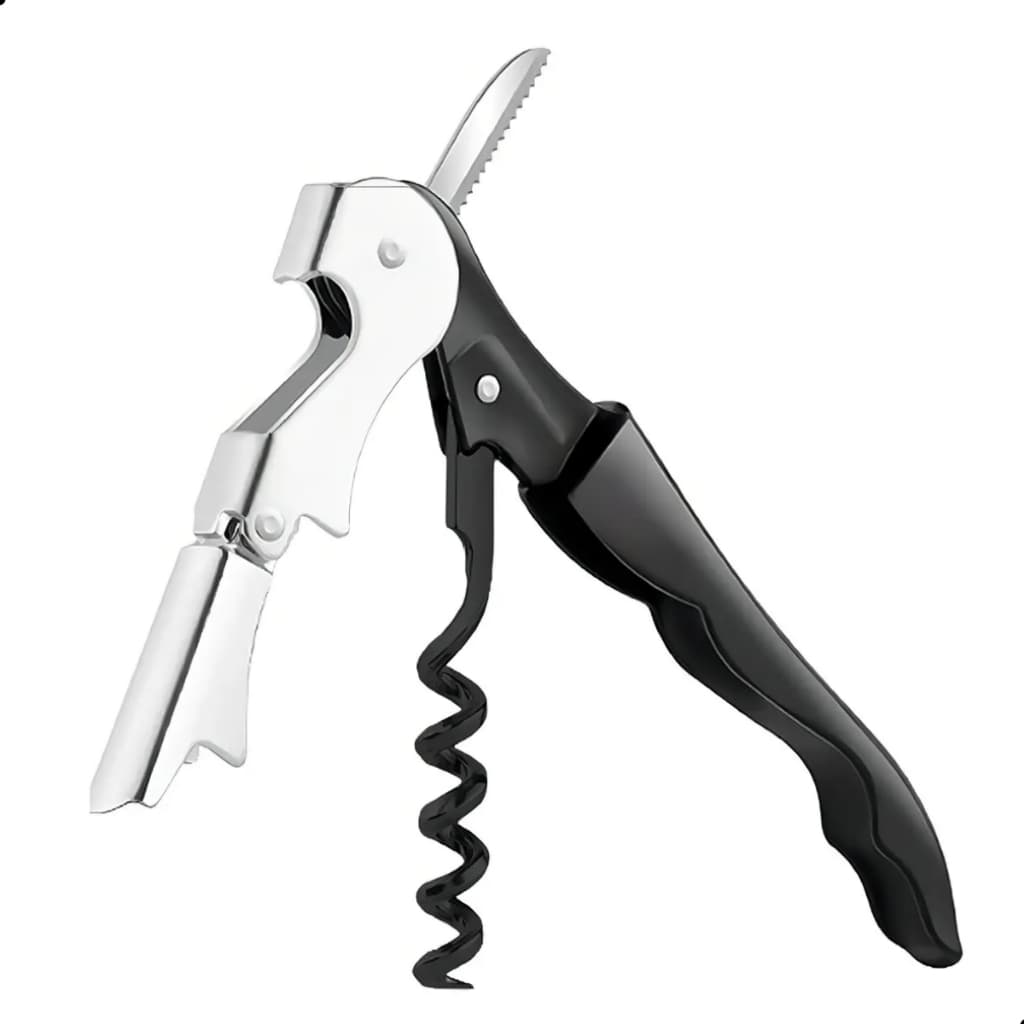 Saca Rolha 3 Em 1 Multifunção 12cm Resistente abridor em Inox Preto Topchef