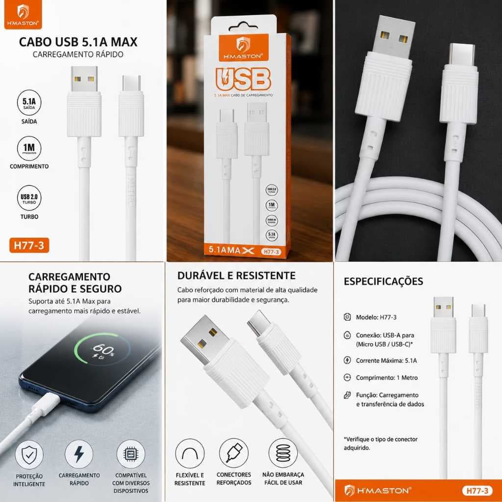 kit 2 Cabo Micro USB para tipo_c Extra Longo 1m- para Carga e Monitoramento