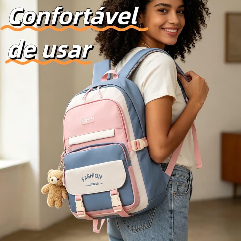 Mochila escolar estilo coreano Mochila para trajetos diários Mochila de viagem Diversos bolsos Estilo juvenil e criativo