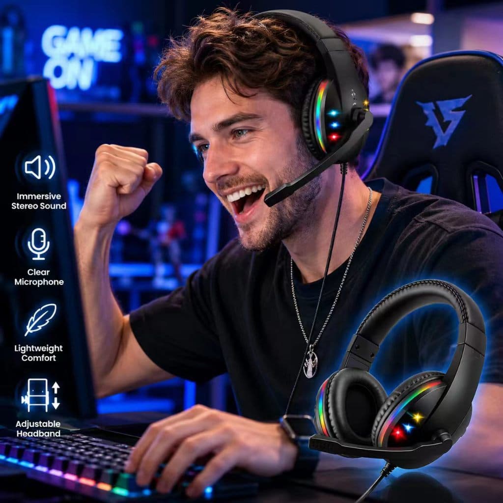 Headphone Gamer Over-Ear RGB com Áudio Imersivo, Microfone, Conexão USB/P2 para Videogame