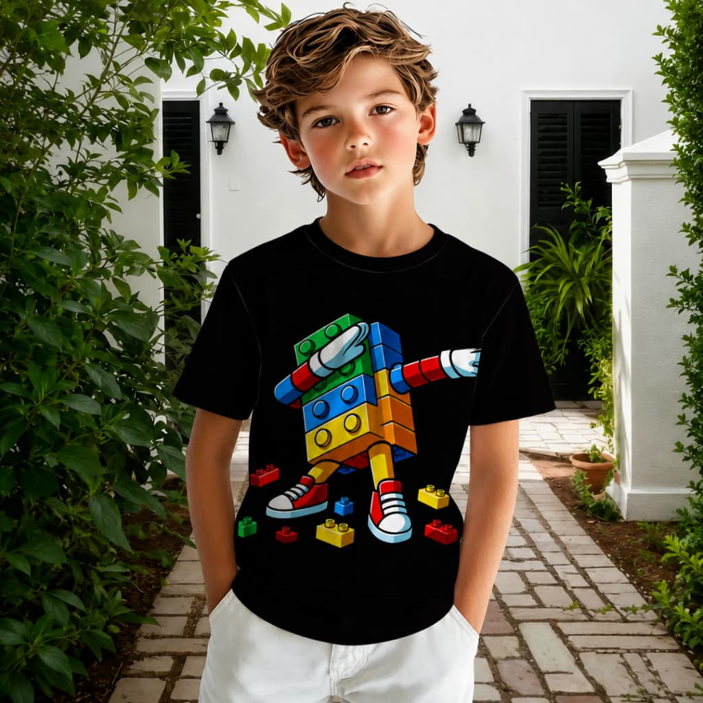 Camiseta Estampada Lego Moda Infantil 100% Algodão Gola Redonda Causal Dia a Dia Para Criança Disponivel do 2 ao 14