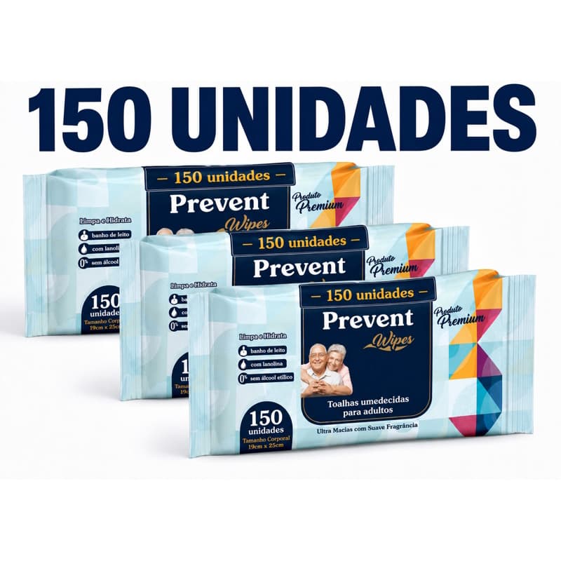 Caixa Com 150 un Toalha Umedecida  3 pacotes  Geriátrica Prevent 50un