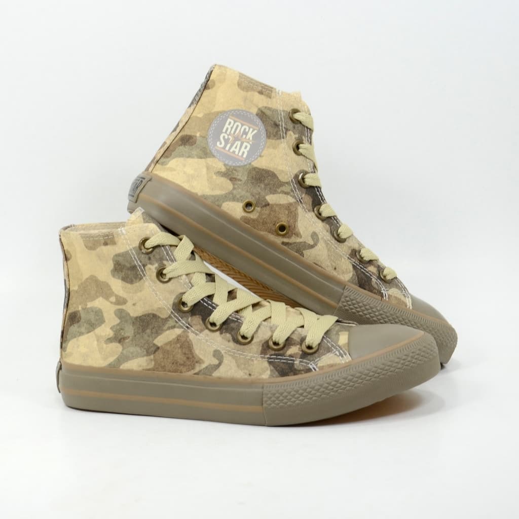 Tênis Masculino Camuflado Cano Alto Bege Casual Clássico Confortável