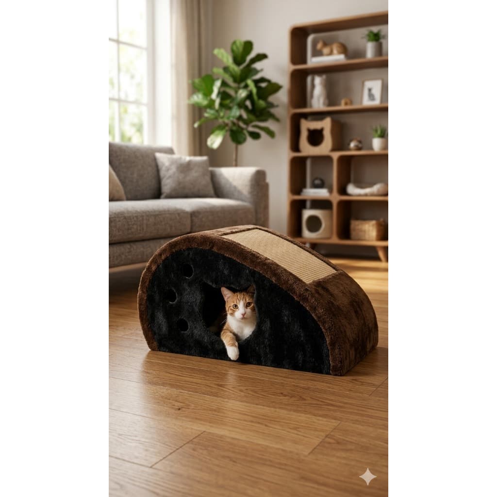 Arranhador Para Gatos Com Toca Rampa Patinha E Carpete Sisal Luxo Casa De Gato Cama Pelúcia Macio