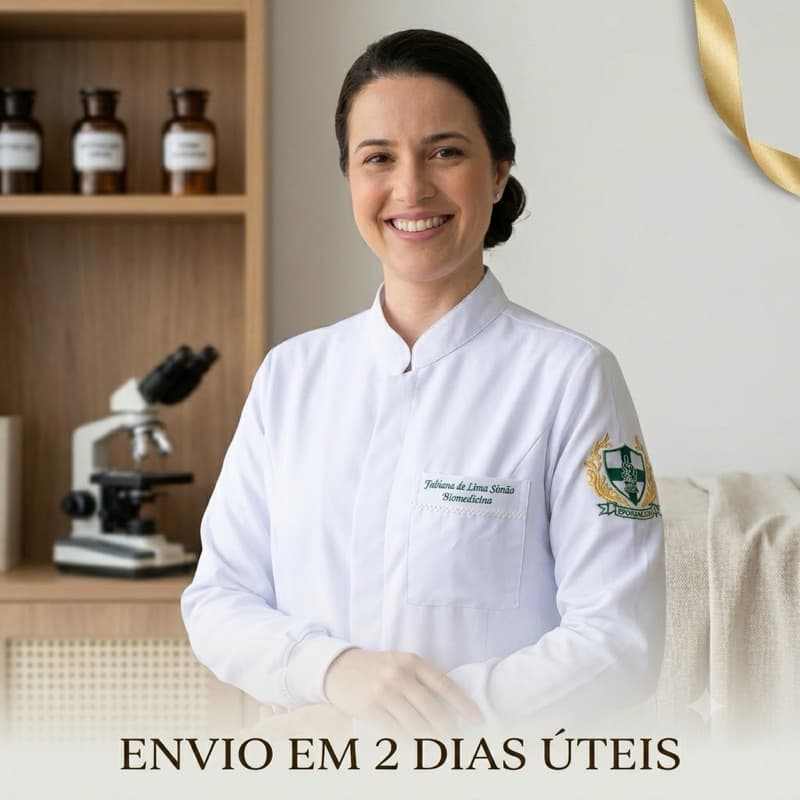 Jaleco Feminino Branco Gabardine Personalizado Bordado Biomedicina