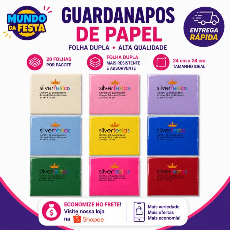 Guardanapos Premium de Papel Descartável Biodegradável 24x24 cm Festa Aniversário Decoração