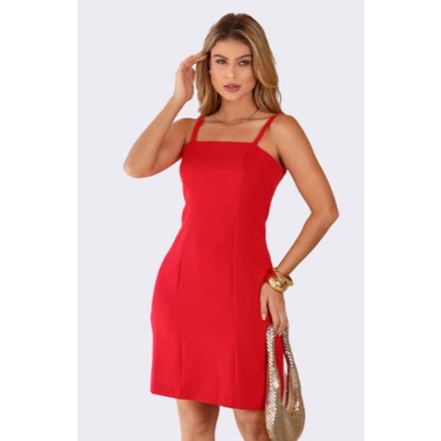 Vestido Tubinho Social Com Alça Curto Alfaiataria Feminino  ~Ziper Invisivel Moda Curtinho Elegante E Luxuosa