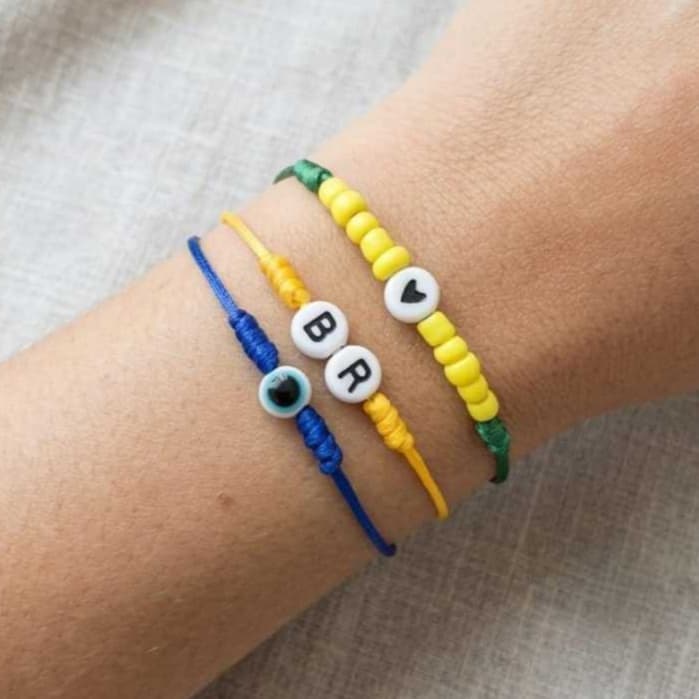 Kit 3 Pulseiras do Brasil Copa do mundo - Miçanga Olho Grego Coração