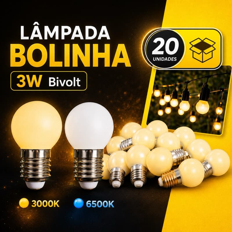 20 Lâmpadas Bolinha G45 1w/3w Led Mini Bulbo Luz Amarela 3000k Luz Branca 6500K Decoração Abajur Varal Cordão Bivolt