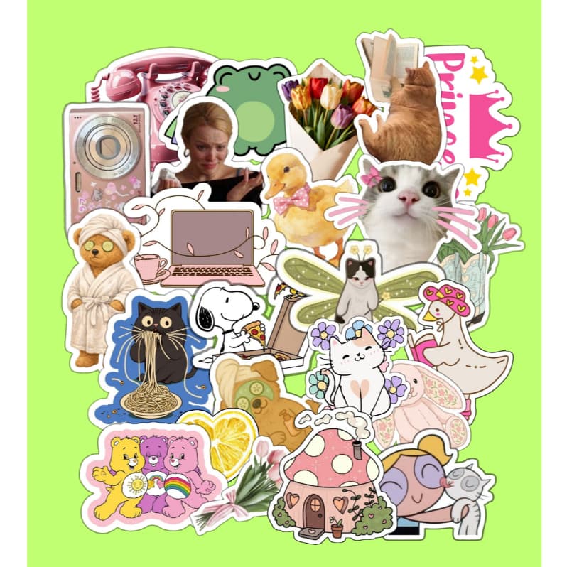 Kit 24 Adesivos Cozy Vibe Fofo Aesthetic Kawaii Decoração de Scrapbooking e Colagem