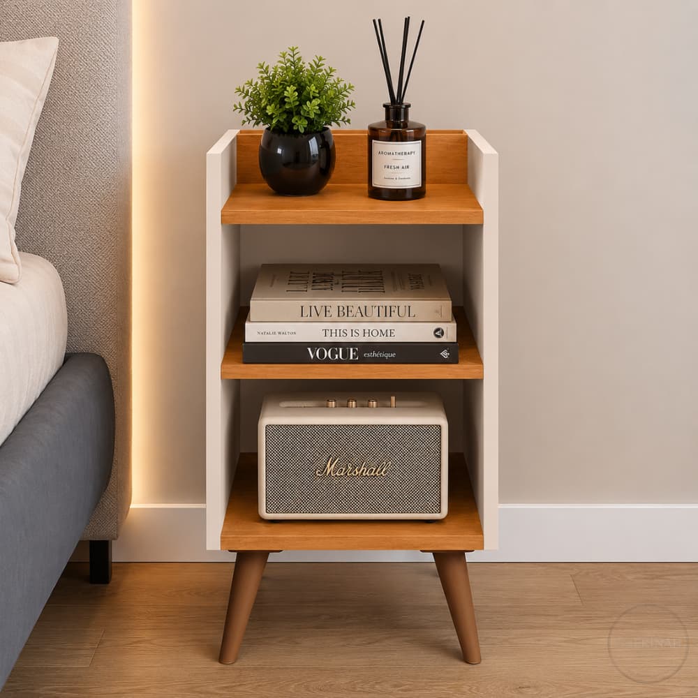 Mesa Lateral Multiuso Porta Celular Nichos Organizador Quarto Home Office