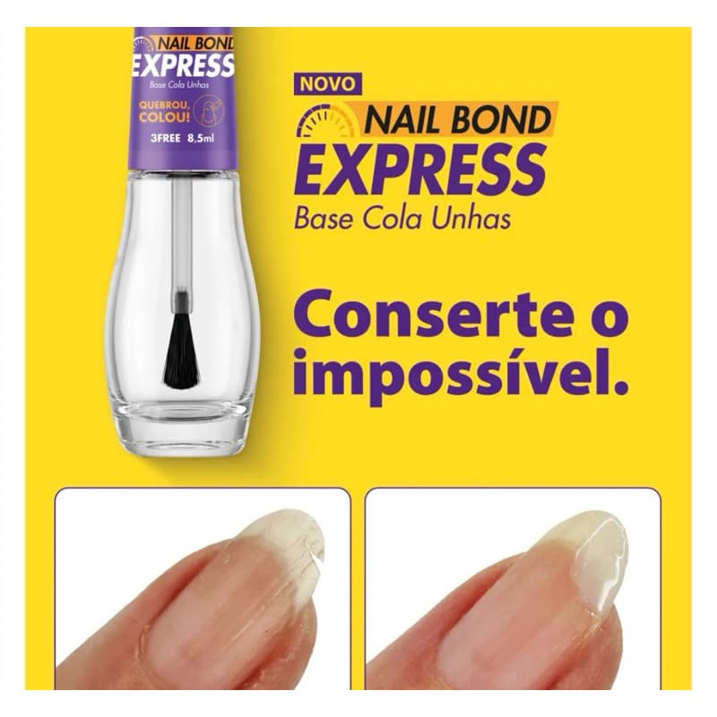 Nail Bond Express - Base Cola Unha Mohda 3FREE - Fixação Imediata