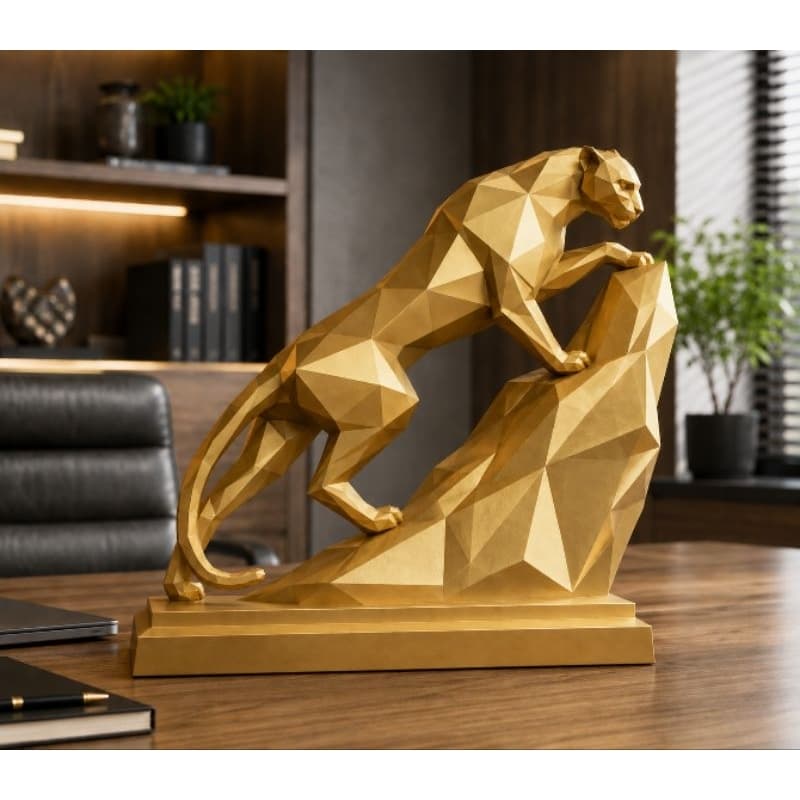 PANTERA GEOMETRICA COM BASE/ESCULTURA/DECORAÇÃO CASA/ARTE