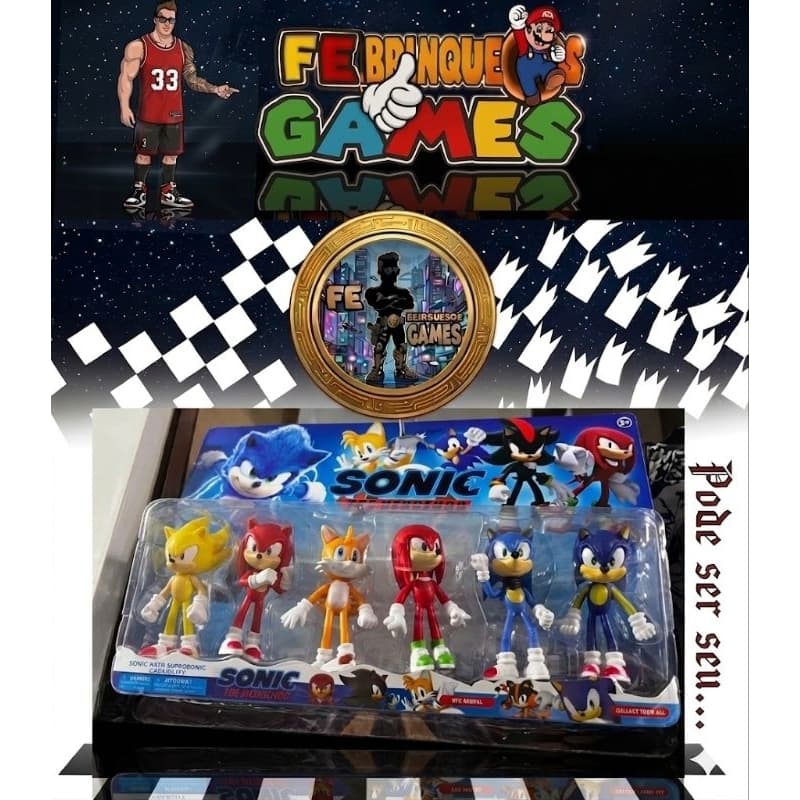 brinquedo Cartelado Sonic-2 the hedgehog com 6 bonecos