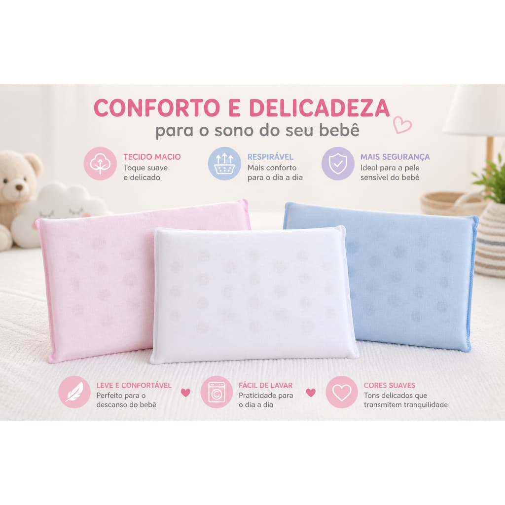 Travesseiro De Espuma Com Furos Papi Malhas Liso 29Cm X 19Cm X 3Cm Contem 01 Un