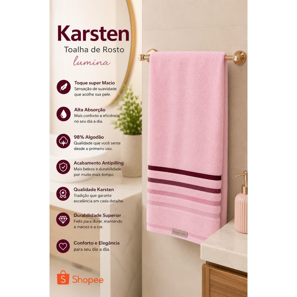Toalha De Rosto Felpuda Algodao Rosa 48cm X 80cm Alta Absorcao Conforto Elegante Banheiro