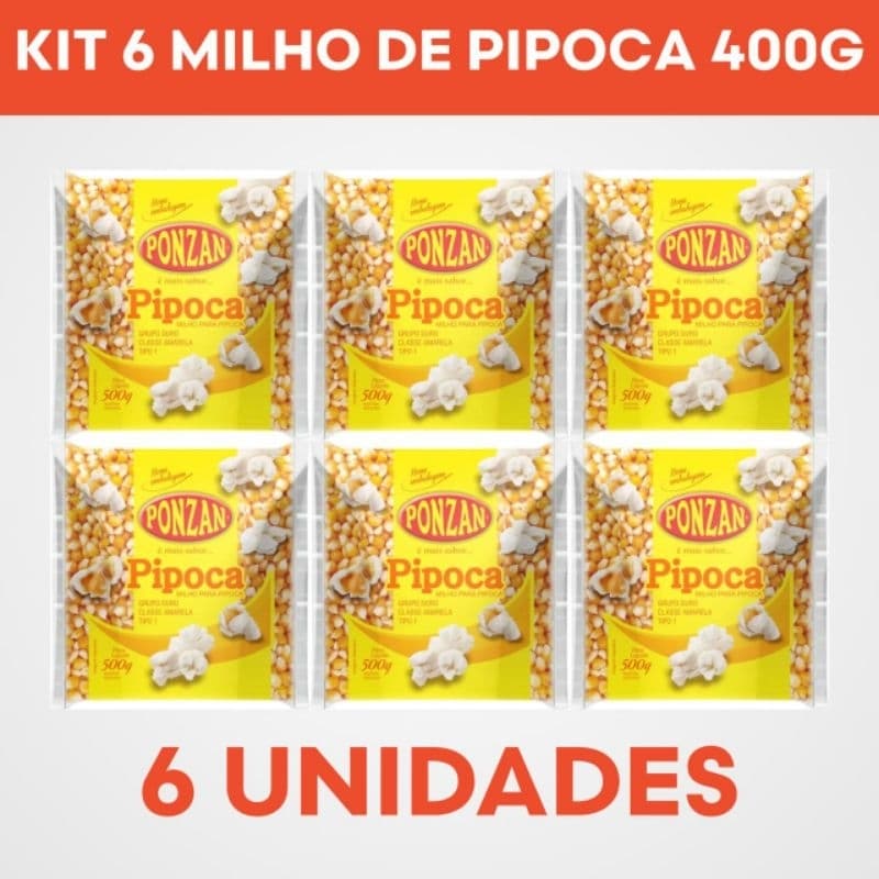 Kit Festa Junina: 6x Milho de Pipoca Ponzan (Total 2.4kg)