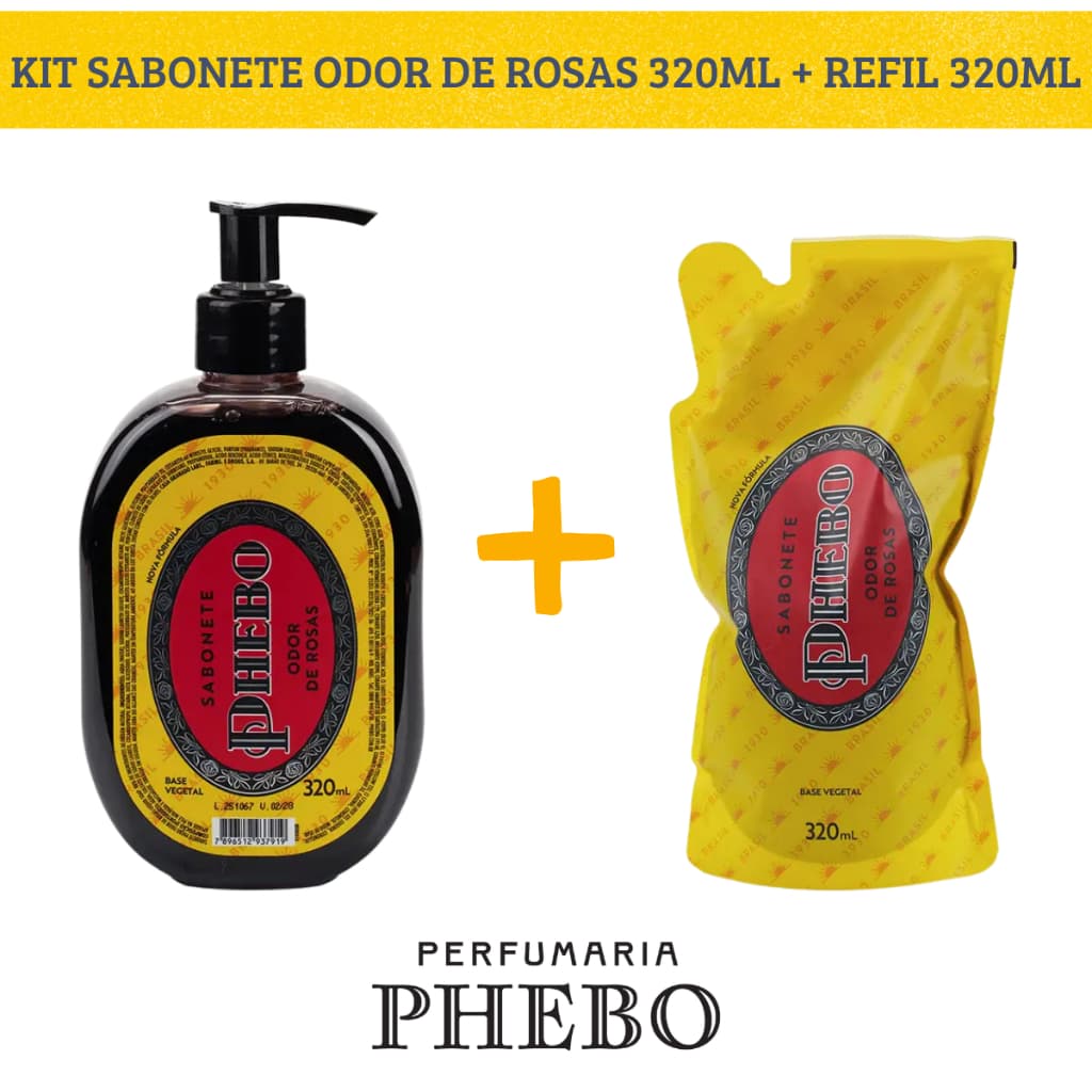 Kit Sabonete Líquido Phebo Odor de Rosas 320ml + Refil 320ml