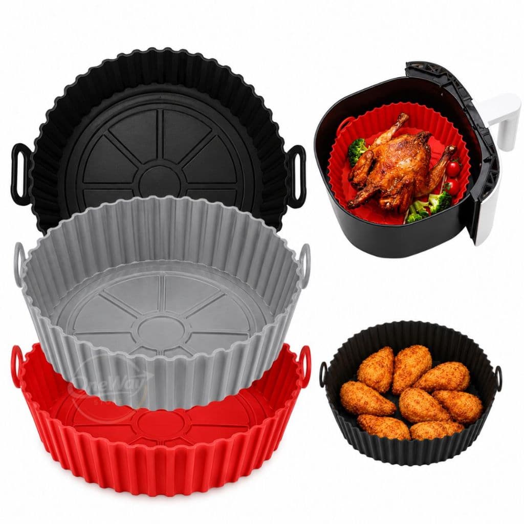 Kit 1/2/3 Forma De Silicone 20CM Air Fryer Forno Microondas Assadeira Reutilizável Antiaderente
