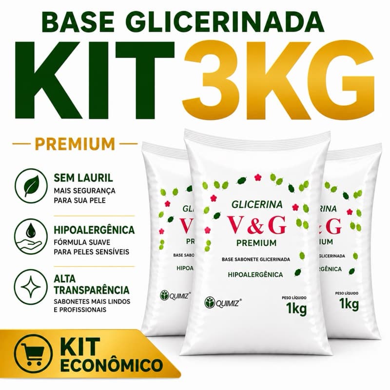 KIT 3 KG - BASE GLICERINA HIPOLERGENICA PREMIUM QUIMIZ V&G