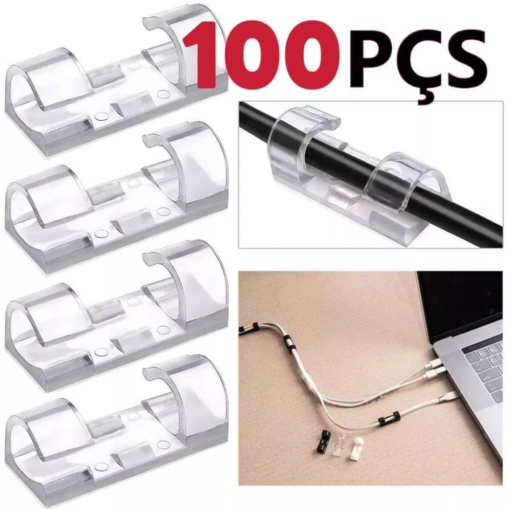 20 40 100 Clips Fixador Organizador de Fios e Cabos Autoadesivo