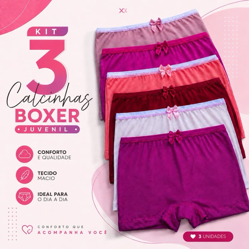 Kit 3 Calcinhas Juvenil Menina Moça Lisa Calcinha Microfibra estilo Shortinho