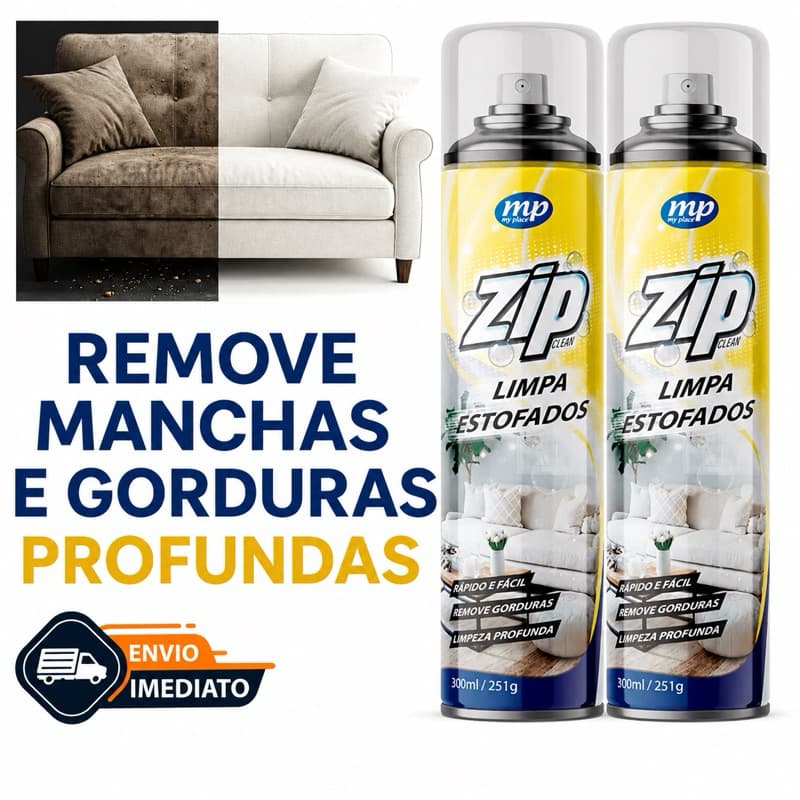 Espuma Spray Zip Clean 300ml Limpa a Seco Sofá, Estofado, Banco de Carro Limpeza Profunda