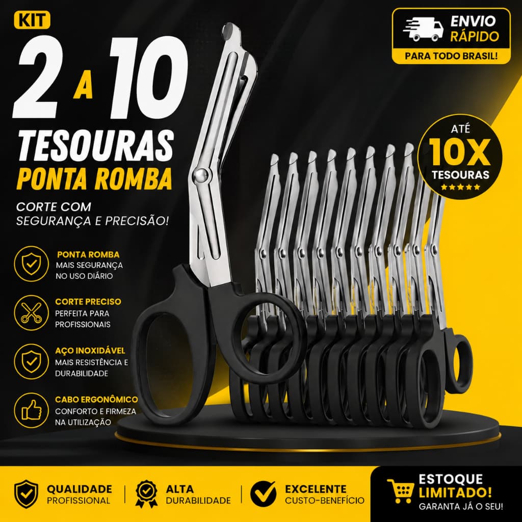kit 2 a 10 Tesoura Ponta Romba Corta Vestes Aph Primeiros Socorros Profissional