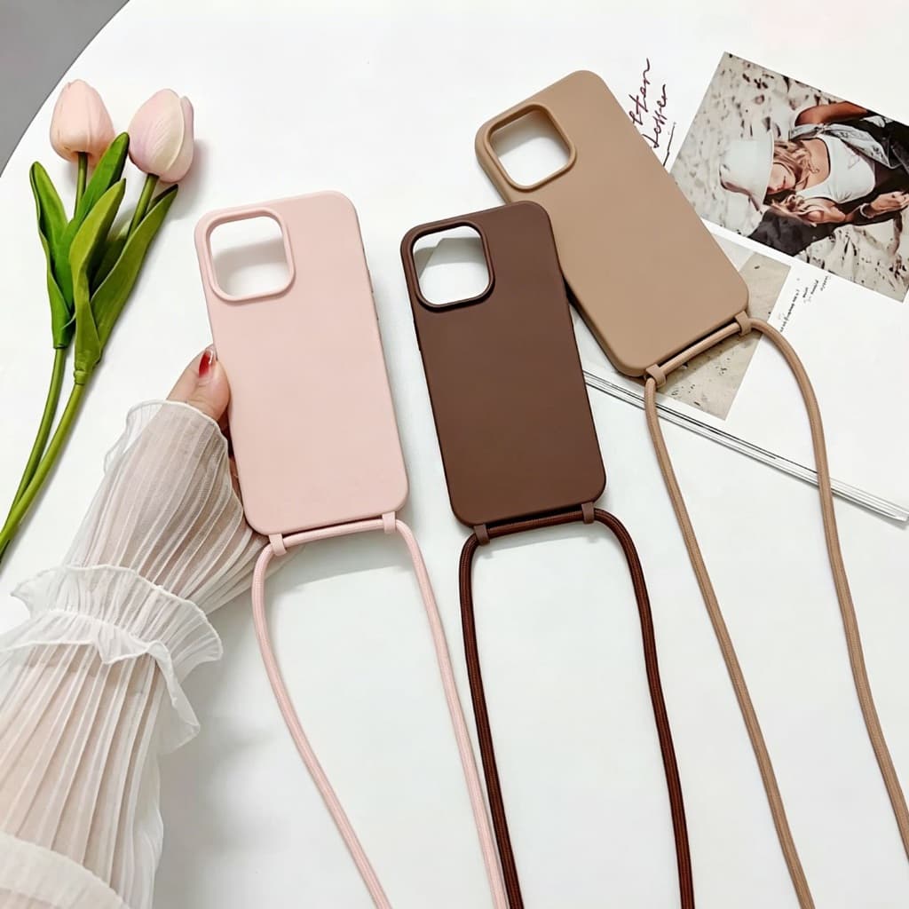 Capa De Celular Com Cordão Integrado Regulável Com Alça De Silicone Para iPhone 11/12/13/14/15/16/17