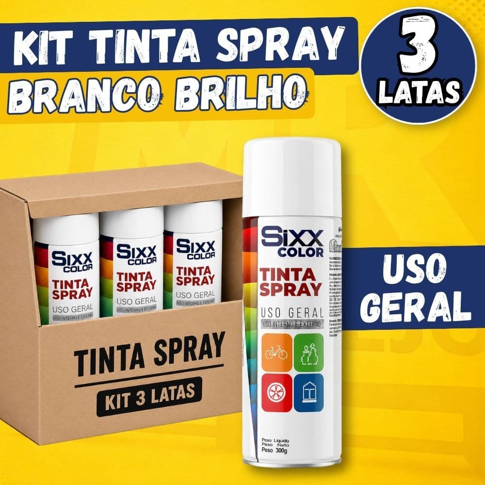 Kit Tinta Spray Branco Brilhante Tinta Spray Uso Geral 350ml Tinta Spray para Metal Madeira 3un