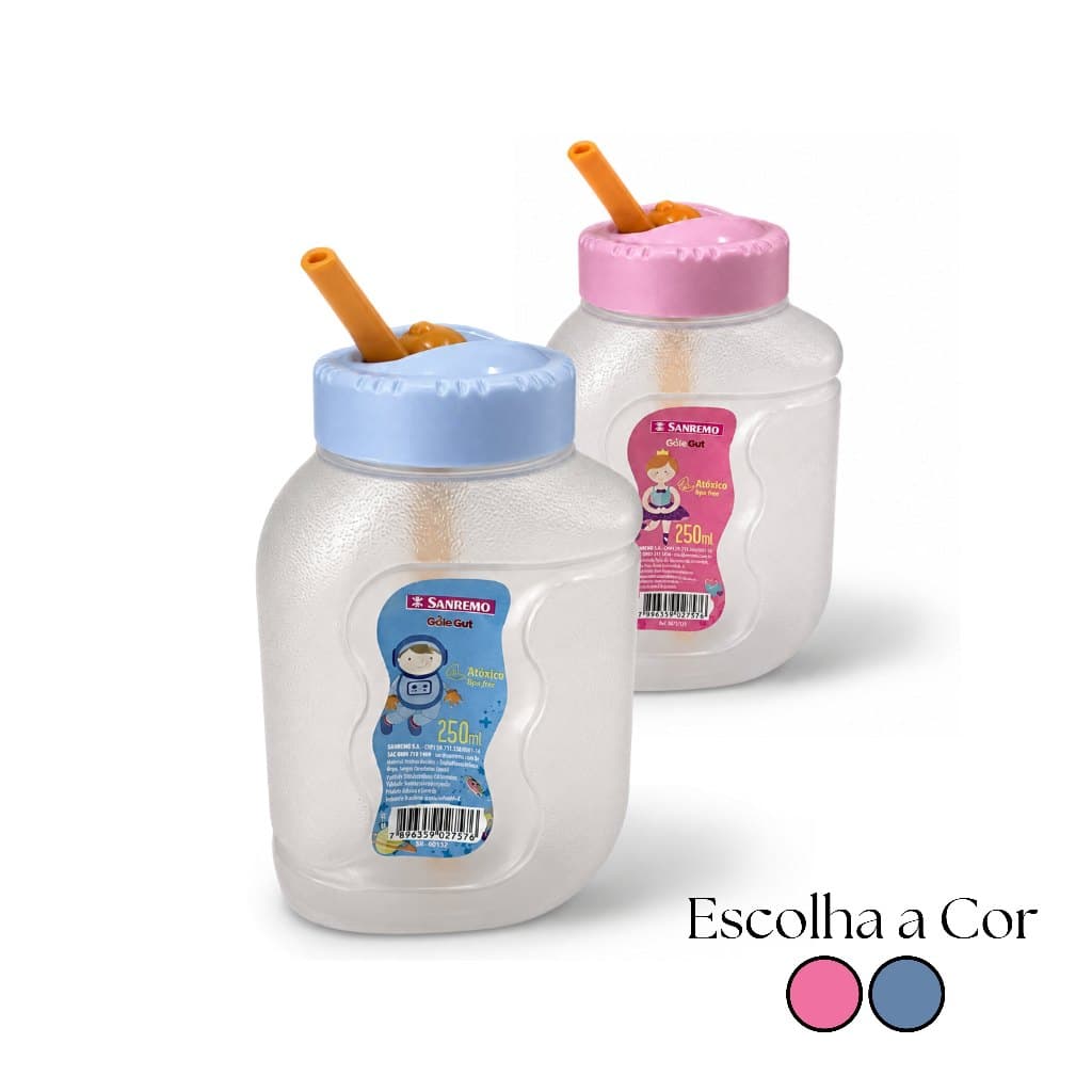 Garrafa Com Bico Valvulado 250ml Copo Infantil Com Canudo Antivazamento Portátil - Sanremo