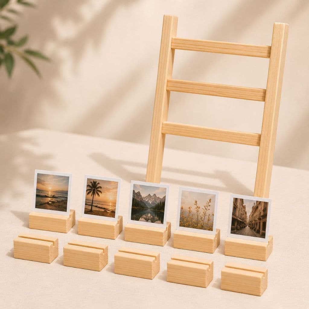 Kit Escadinha Decorativa Madeira + 10 Porta Foto Polaroid Instax Presente Casamento Chá Casa Nova