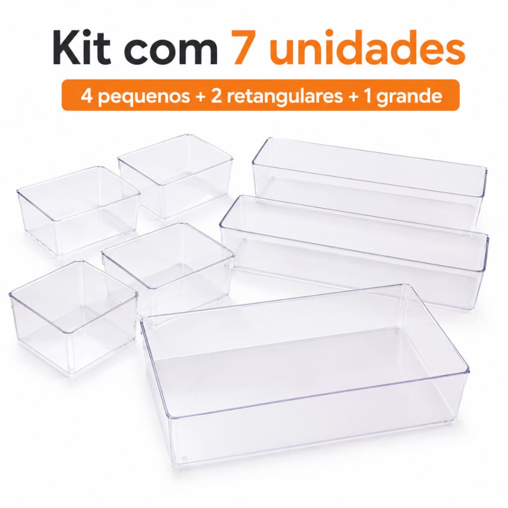 Kit 7 Organizadores Multiuso Gavetas Armários Geladeiras Potes Acrílico Modular