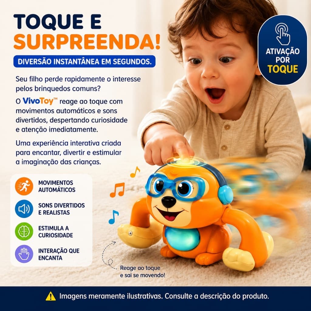 Brinquedo Infantil Interativo Animal Eletrônico com Som Movimento e Toque Educativo