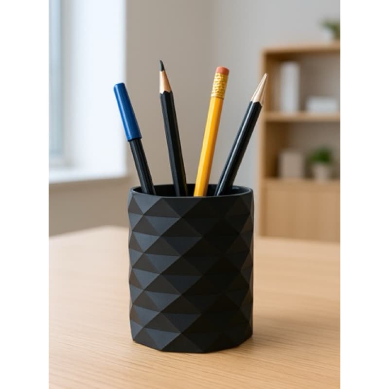 Porta Lápis/Caneta Geométrico 3D  | Organizador de Mesa Minimalista Preto