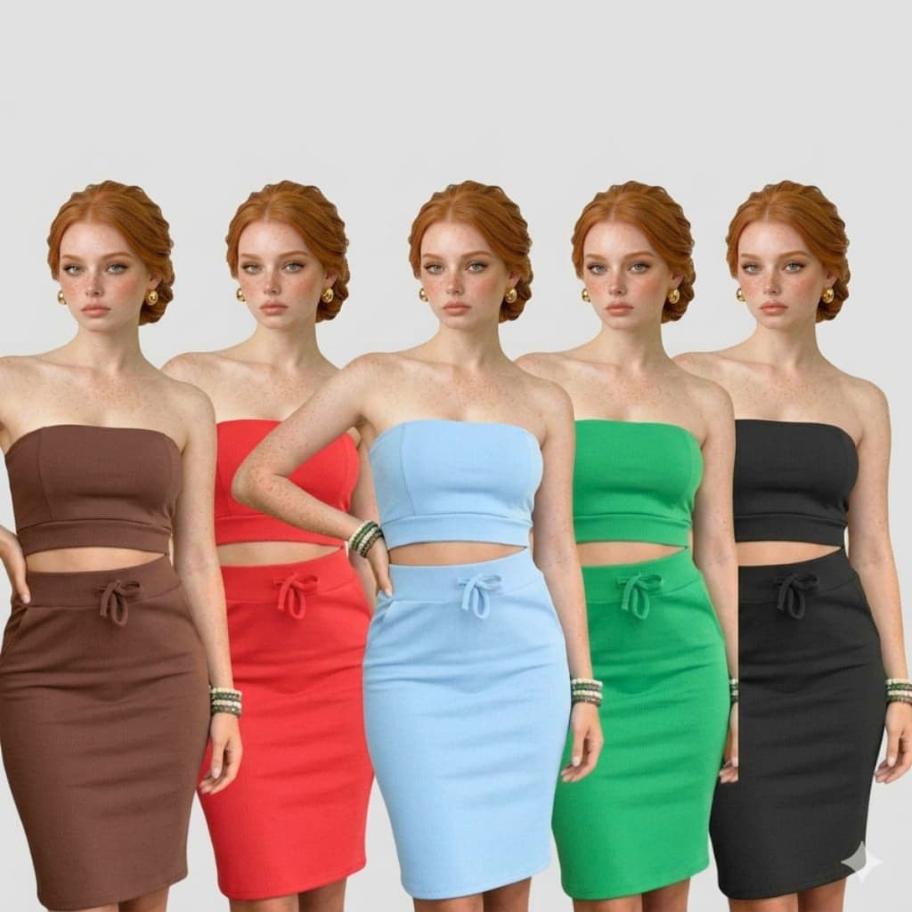 Conjunto Ribana Cropped Tomara que Caia E Saia Moda Feminina