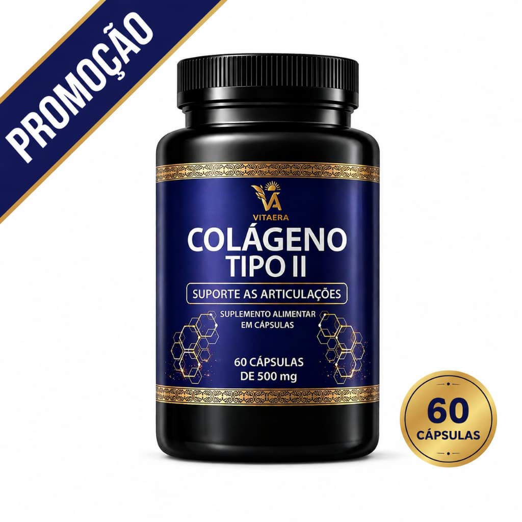 Colágeno Tipo 2 60 Cápsulas 500mg Alta Absorção Suporte para Joelhos Ossos Articulações Mobilidade