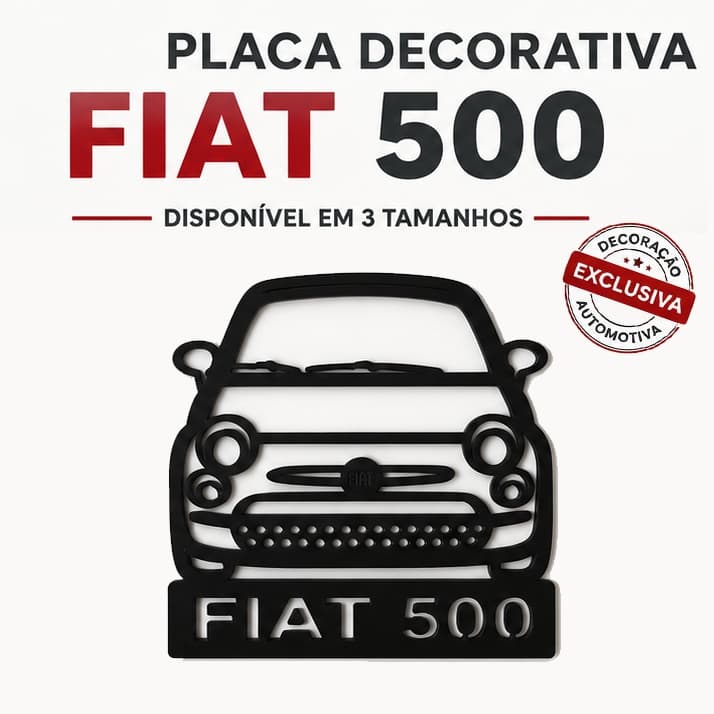 Placa Decorativa Fiat 500 3D Parede | Quadro Automotivo Vazado | Tamanhos P, M, G e Kit