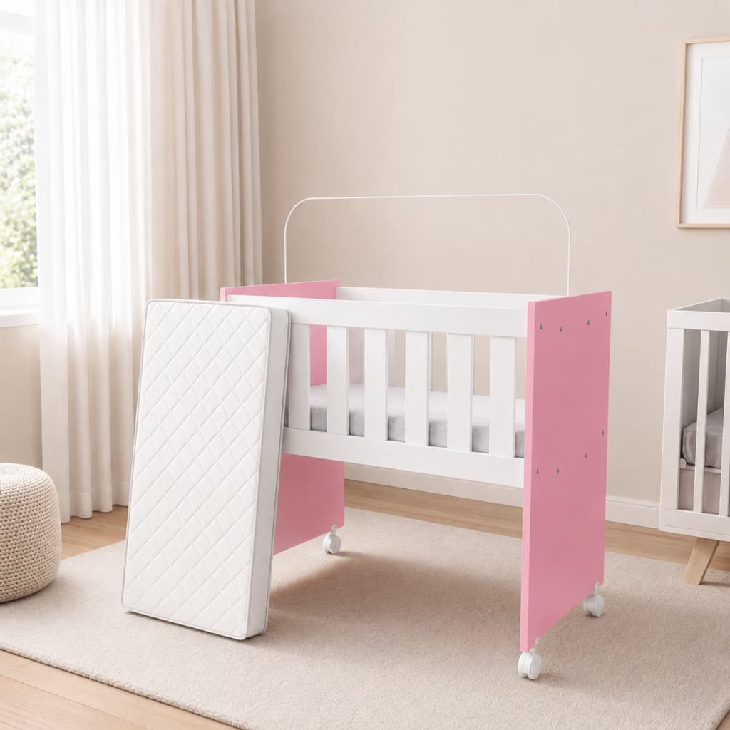 Mini Berço Moisés Rosa Colchão Incluso Com Rodízios Suporte Mosquiteiro Berço Portátil Bebê Menina