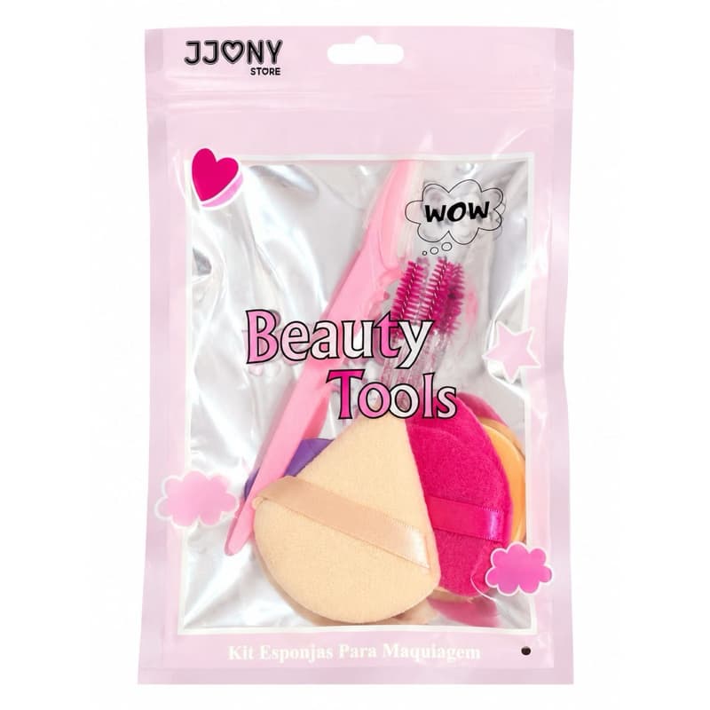 Kit Esponjas para Maquiagem + Escova para Cílios e Sobrancelhas 5 Peças Beauty Tools