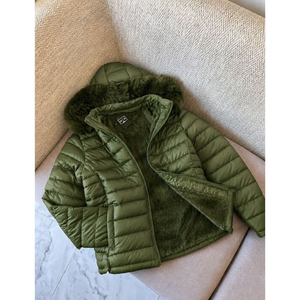 Jaqueta Bobojaco Feminina Puffer Forrada Peluciada Original Capuz Removível quentinha Casaco de Frio Gominho