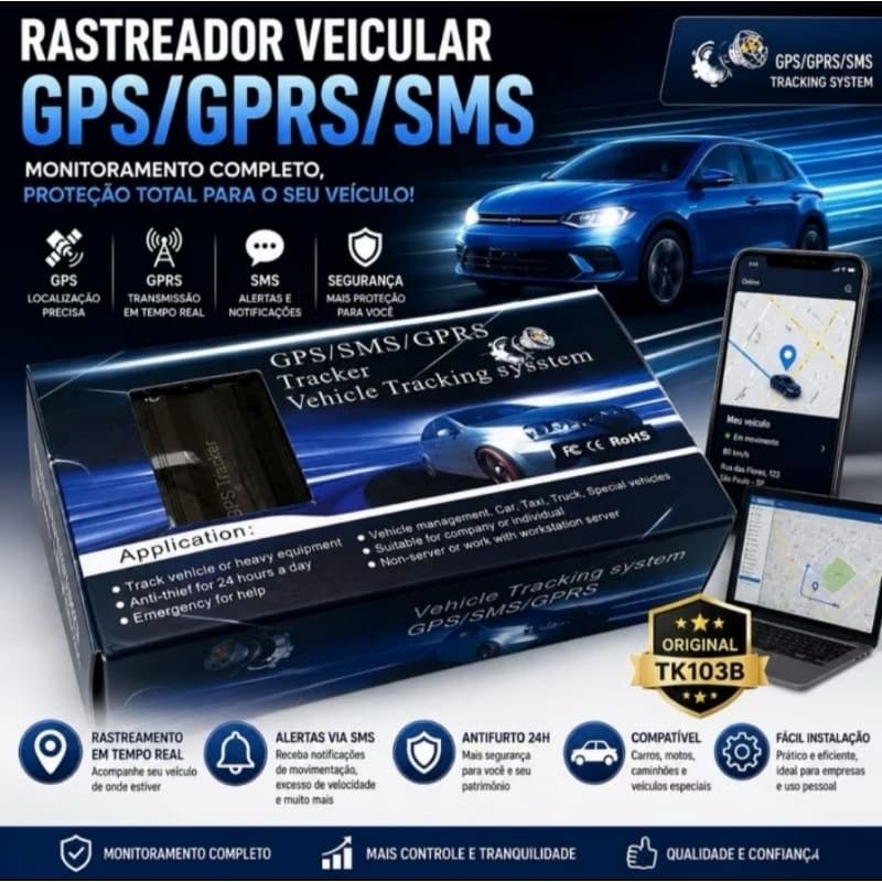 Rastreador Veicular GPS/SMS/GPRS TK103b Original - Sistema de Rastreamento de Veículos