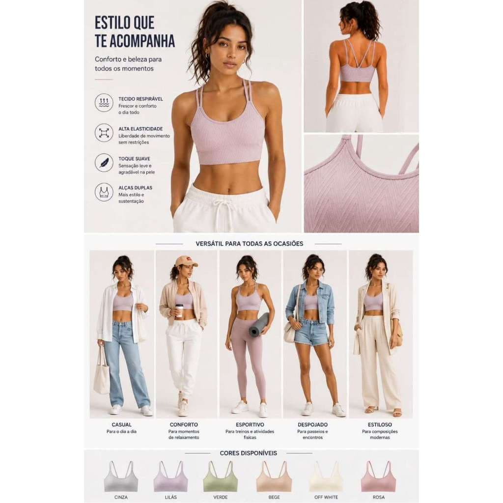 Top Feminino Fitness Yoga Academia Sem Costura Modelagem Confortável Alta Sustentação