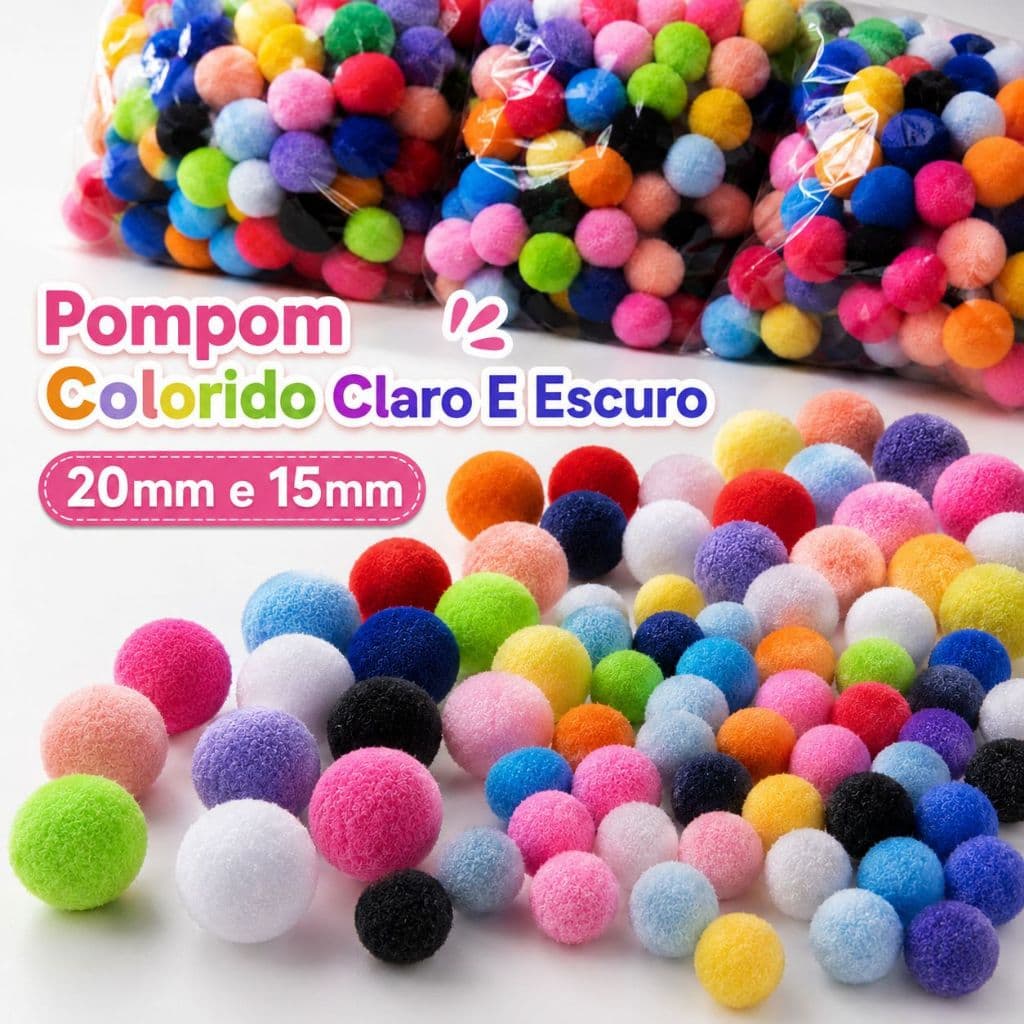 Pompom Colorido Claro E Escuro 15mm 20mm Pacote 100/200/500 Unidades Multicores