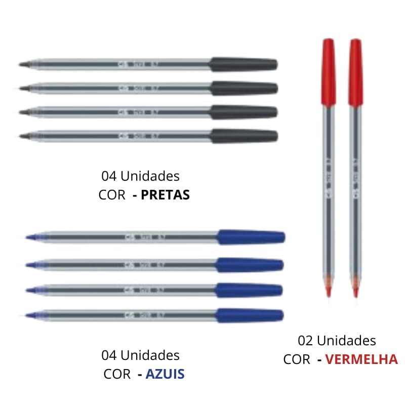 Caneta Esferográfica Cis Scrit 0,7mm Kit com 10 unidades (4 Azul, 4 Preta e 02 Vermelha)