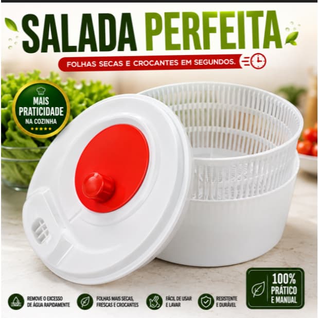 Centrifugador Manual de Salada Escorredor de Verduras Secador de Folhas Alface 22cm