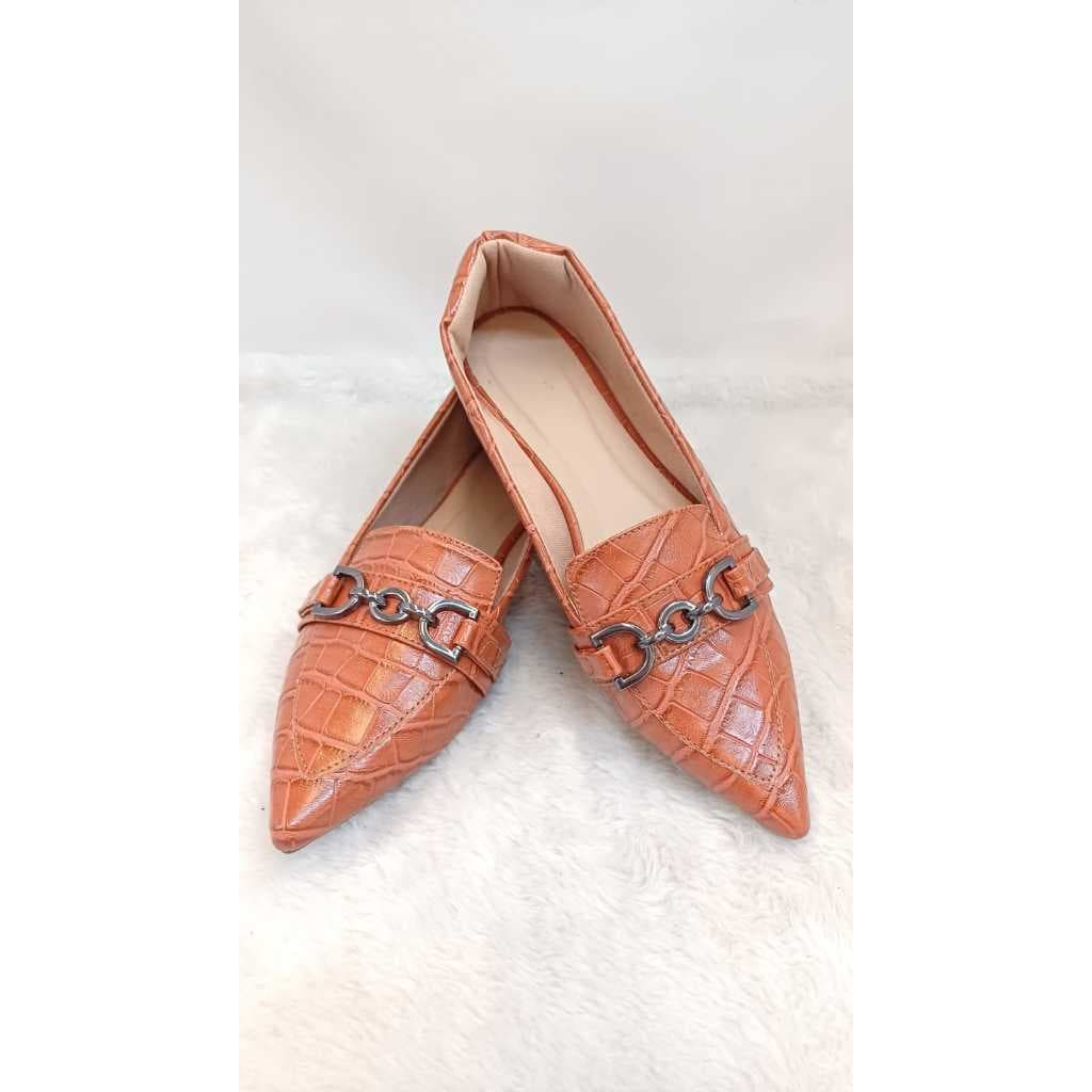 Sapatilha Feminina Anna Bico Fino Croco Confortável Elegante Modern