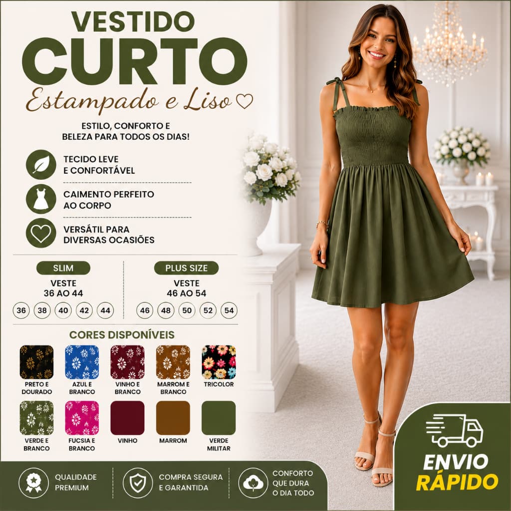 Vestido Curto Feminino de Alça Ajustável Com Lastex No Busto Moda Casual Estampa Tropical Verão