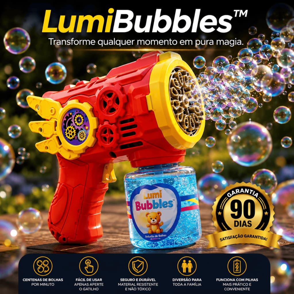 Pistola de Bolhas Automática Infantil com Refil | Máquina de Fazer Bolhas Elétrica Brinquedo para Crianças | LumiBubbles