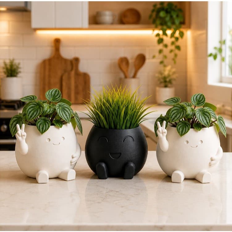 Vaso Decorativo Boneco Feliz para Suculentas Cachopot Moderno Impressão 3D Decoração Casa Escritório